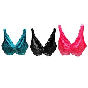 Lace Bralettes in Vibrant Pink Black and Caribbean Blue